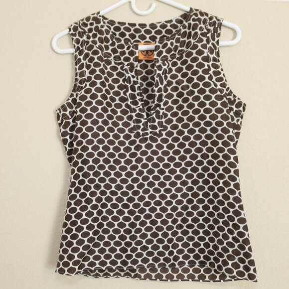 Tory Burch Tops - Tory Burch Silk Blouse Sleeveless Top Brown Print Popover Designer Size 2